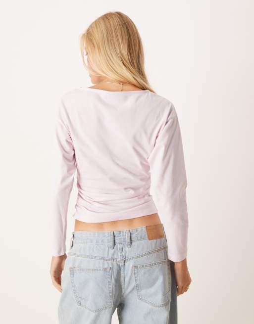 ASOS DESIGN batwing cinched slash neck draped top in pink
