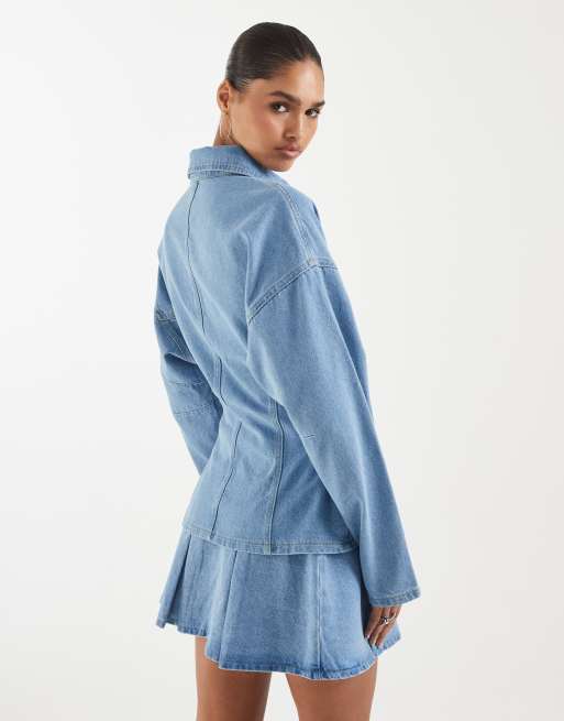 ASOS DESIGN batwing denim shirt in light wash bleach - LBLUE, 4 of 4