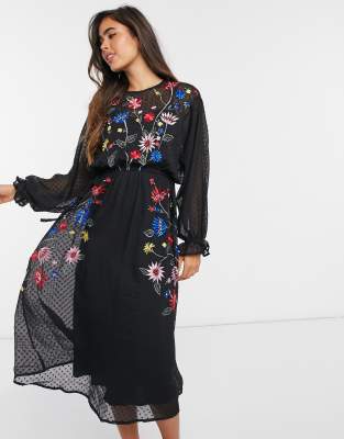 asos edition maternity embroidered floral maxi dress in dobby spot