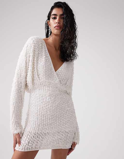 ASOS DESIGN batwing embellished drip bead wrap mini dress in ASOS DESIGN batwing embellished drip bead wrap mini dress in