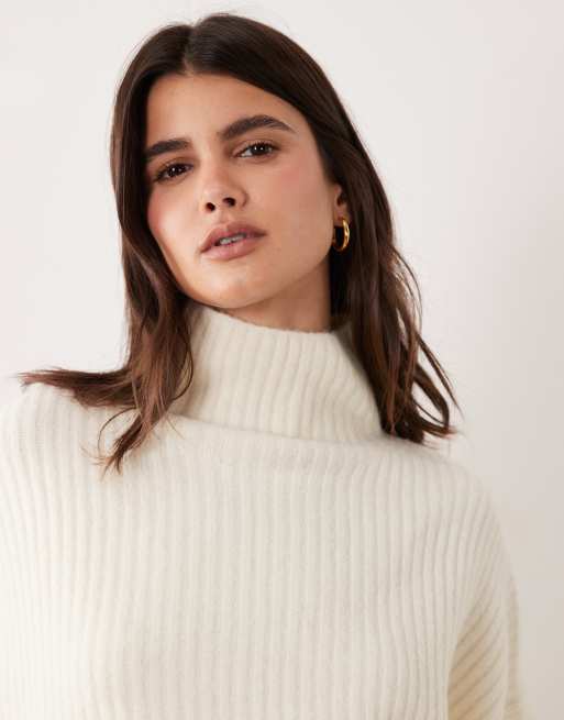 ASOS DESIGN batwing funnel neck jumper in cream, 3 of 4