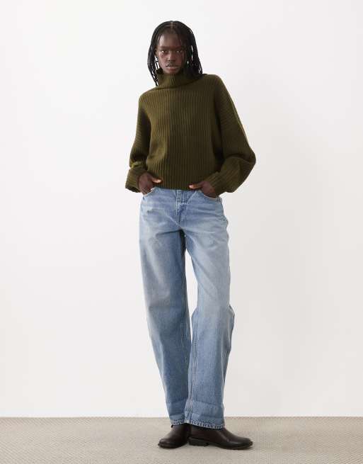 ASOS DESIGN batwing funnel neck jumper in khaki, 4 of 4
