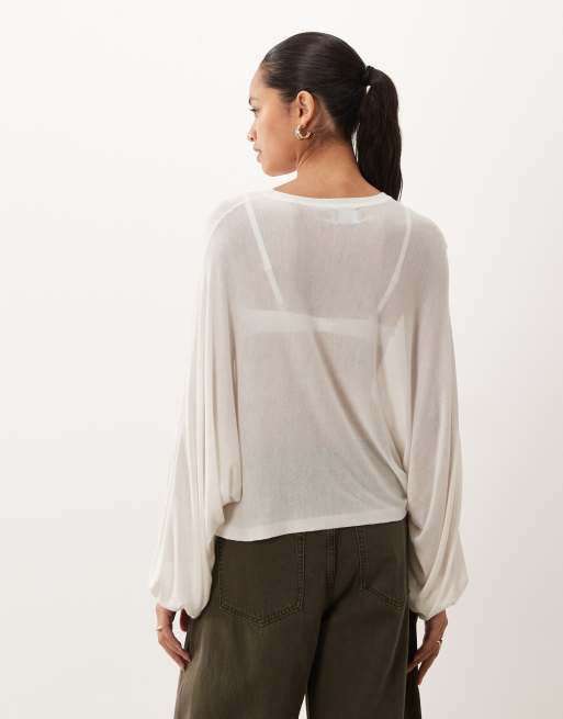 ASOS DESIGN batwing gennemsigtig striktop med taljering i cream, 4 af 4