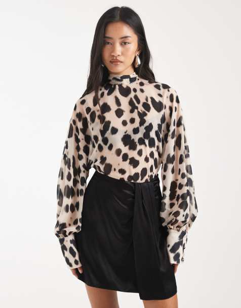 ASOS DESIGN batwing high neck blouse in animal print - view 1