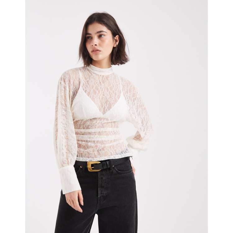 ASOS DESIGN batwing high neck blouse in ecru | ASOS