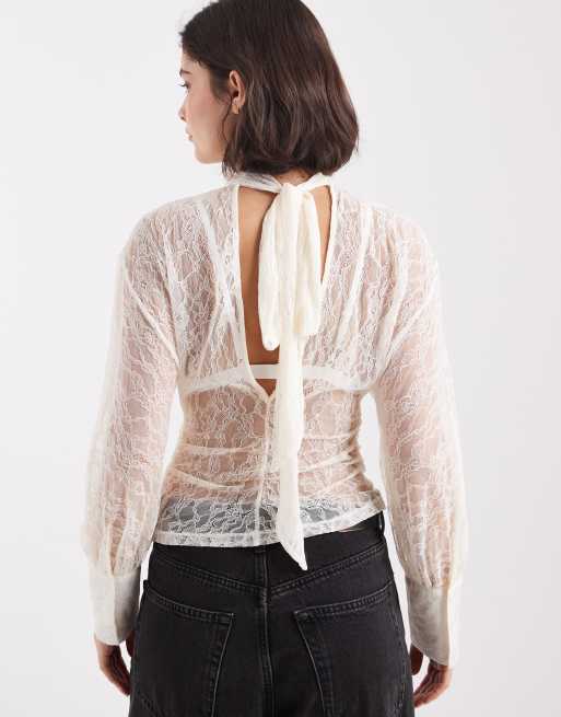 ASOS DESIGN batwing high neck blouse in ecru