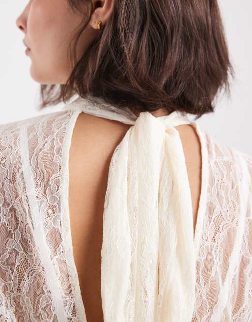 ASOS DESIGN batwing high neck blouse in ecru