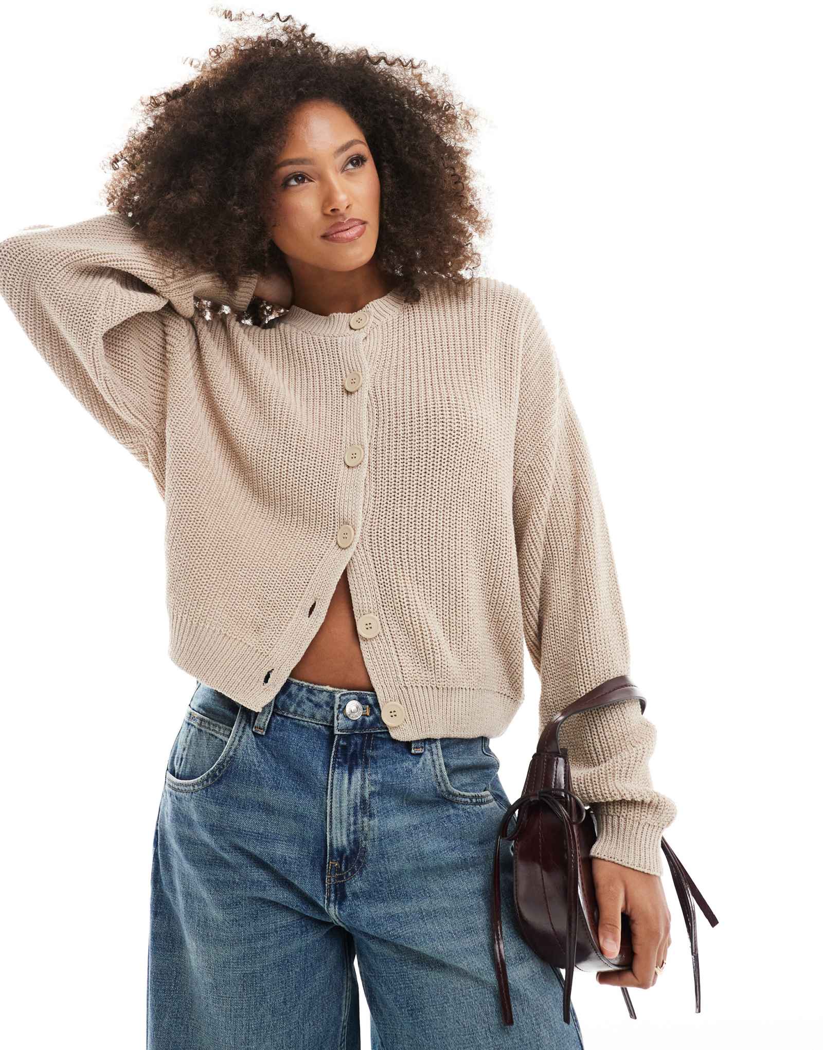Вязаный кардиган ASOS DESIGN batwing кремово-серого цвета