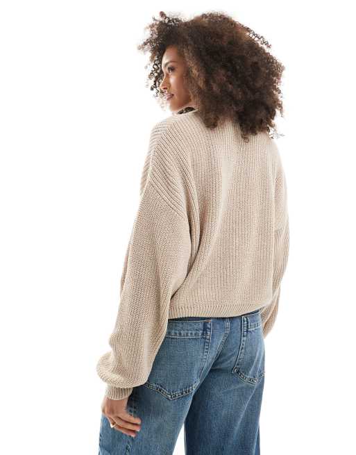 ASOS DESIGN batwing knitted cardigan in cream taupe