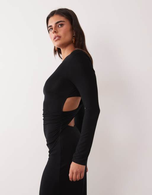 ASOS DESIGN batwing long sleeve maxi dress with twist back detail in black, 4 of 4