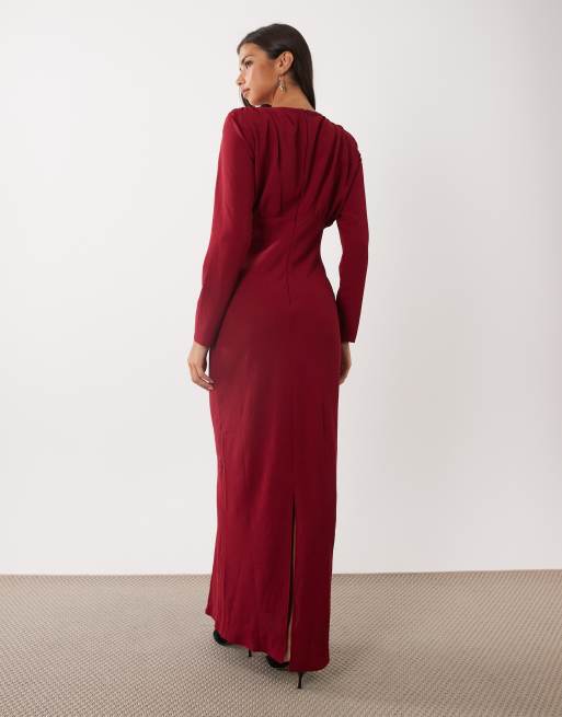 ASOS DESIGN batwing maxi dress in wine, 4 of 4