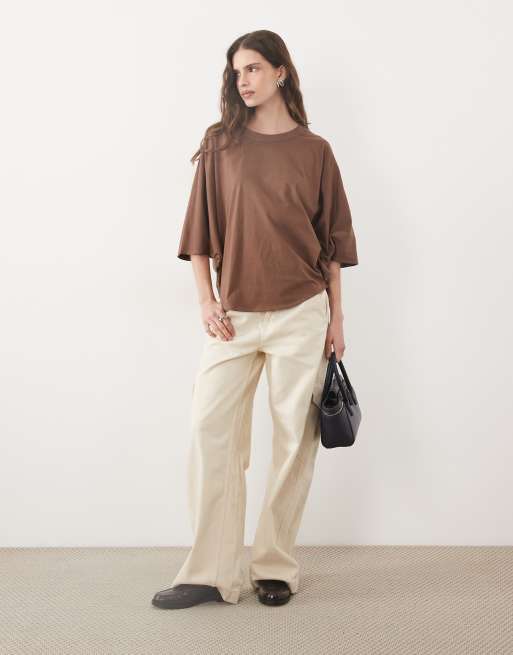 ASOS DESIGN batwing mid sleeve t-shirt in brown, 2 of 4