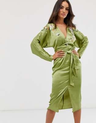 asos green satin dress