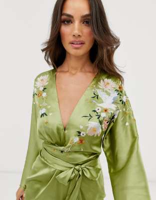 satin embroidered dress