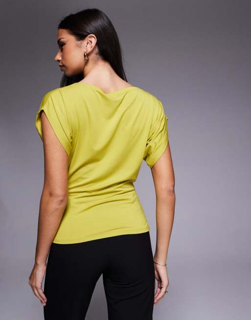 ASOS DESIGN batwing modal short sleeve top in olive, 3 of 4