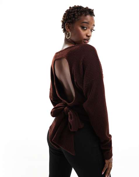 Mocha Melange Hook And Eye Long Sleeve Crop Top