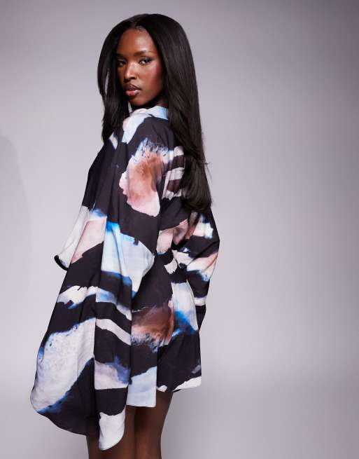 ASOS DESIGN batwing overlay romper in abstract print