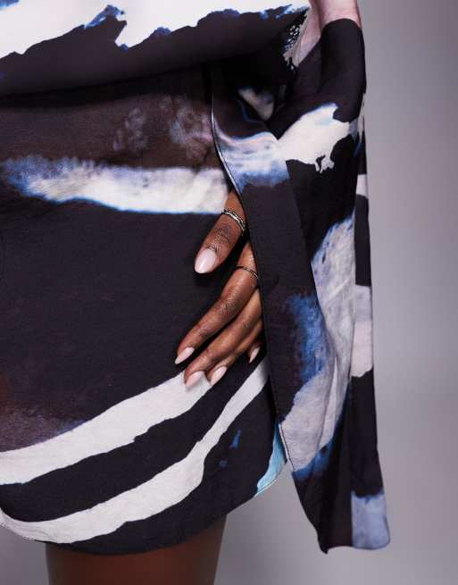 ASOS DESIGN batwing overlay romper in abstract print