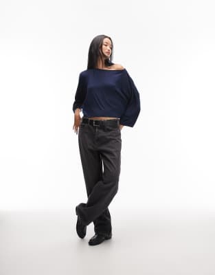 Asos Design Batwing Oversized Top In Blue