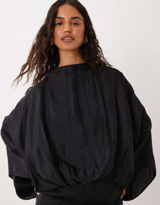ASOS DESIGN batwing playsuit in black, 3 of 4