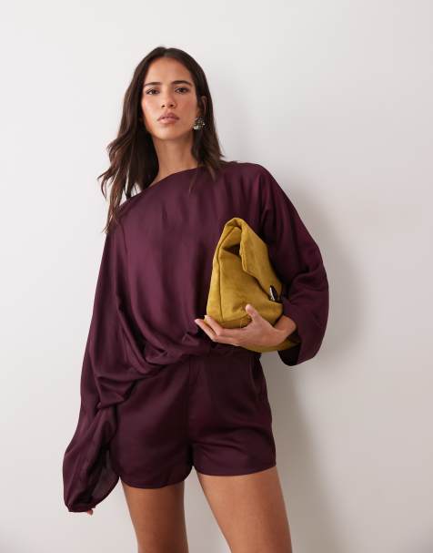 ASOS DESIGN batwing playsuit in burgundy - view 1