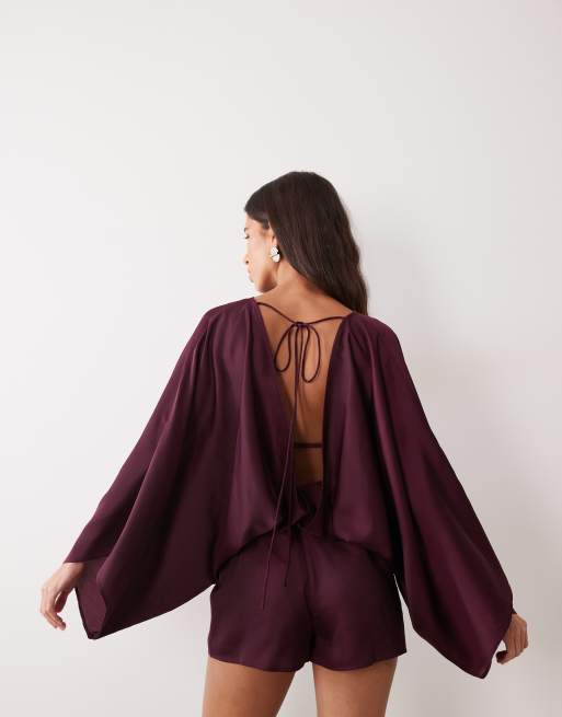 ASOS DESIGN batwing playsuit in plum, 4 of 4