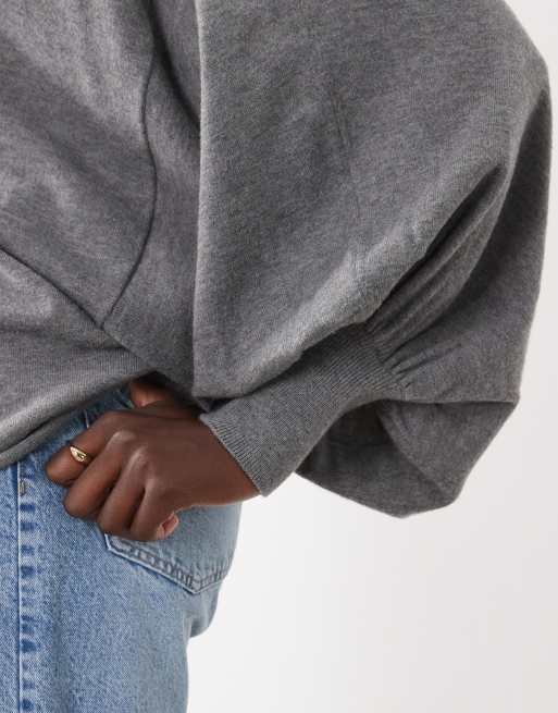 ASOS DESIGN batwing roll neck jumper in charcoal, 3 of 4