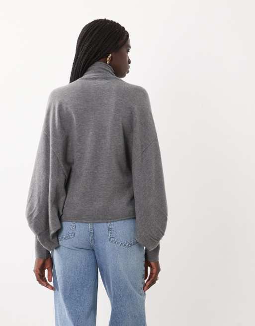 ASOS DESIGN batwing roll neck jumper in charcoal, 4 of 4