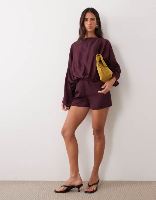 ASOS DESIGN batwing romper in plum, 2 of 4