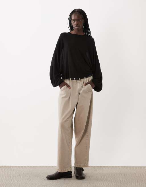 ASOS DESIGN batwing sheer waisted knit top in black, 3 of 4