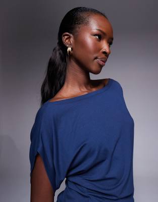 Asos Design Batwing Short Sleeve Top In Blue