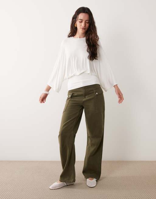ASOS DESIGN batwing sleeve cinched waist top in white, 2 of 4