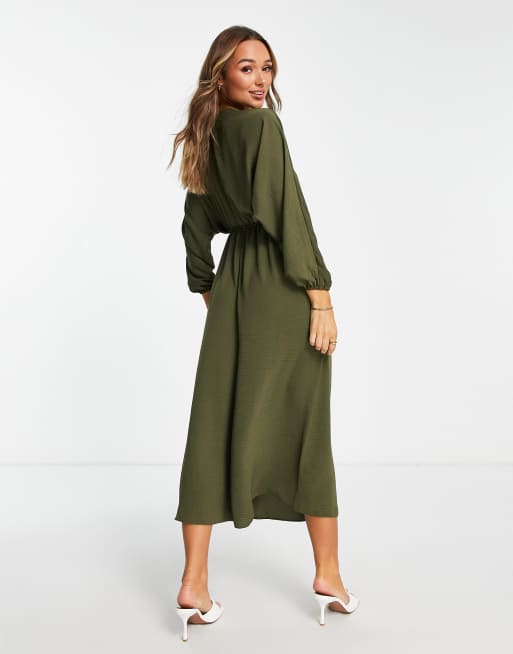 ASOS DESIGN batwing sleeve elastic waist maxi dress in khaki