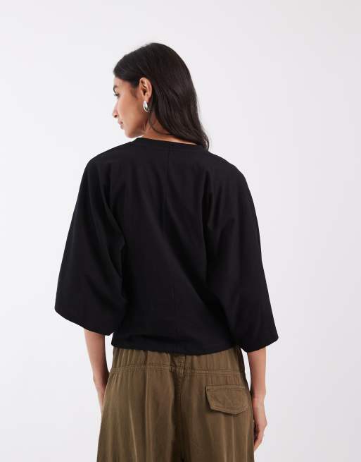 ASOS DESIGN batwing sleeve fitted tee in black, 3 of 4