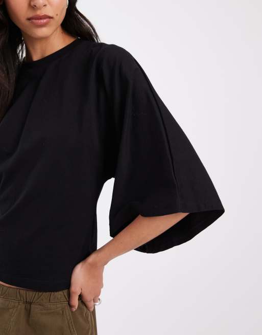 ASOS DESIGN batwing sleeve fitted tee in black, 4 of 4