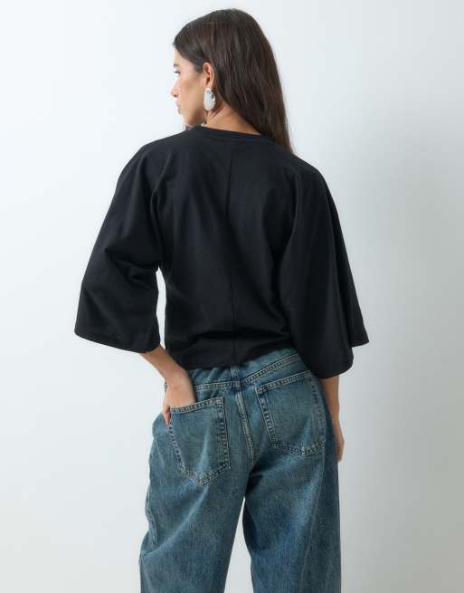 ASOS DESIGN batwing sleeve fitted tee in black, 5 of 5