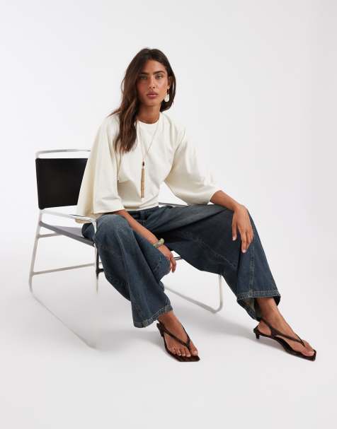 ASOS DESIGN batwing sleeve fitted tee in cream - view 1