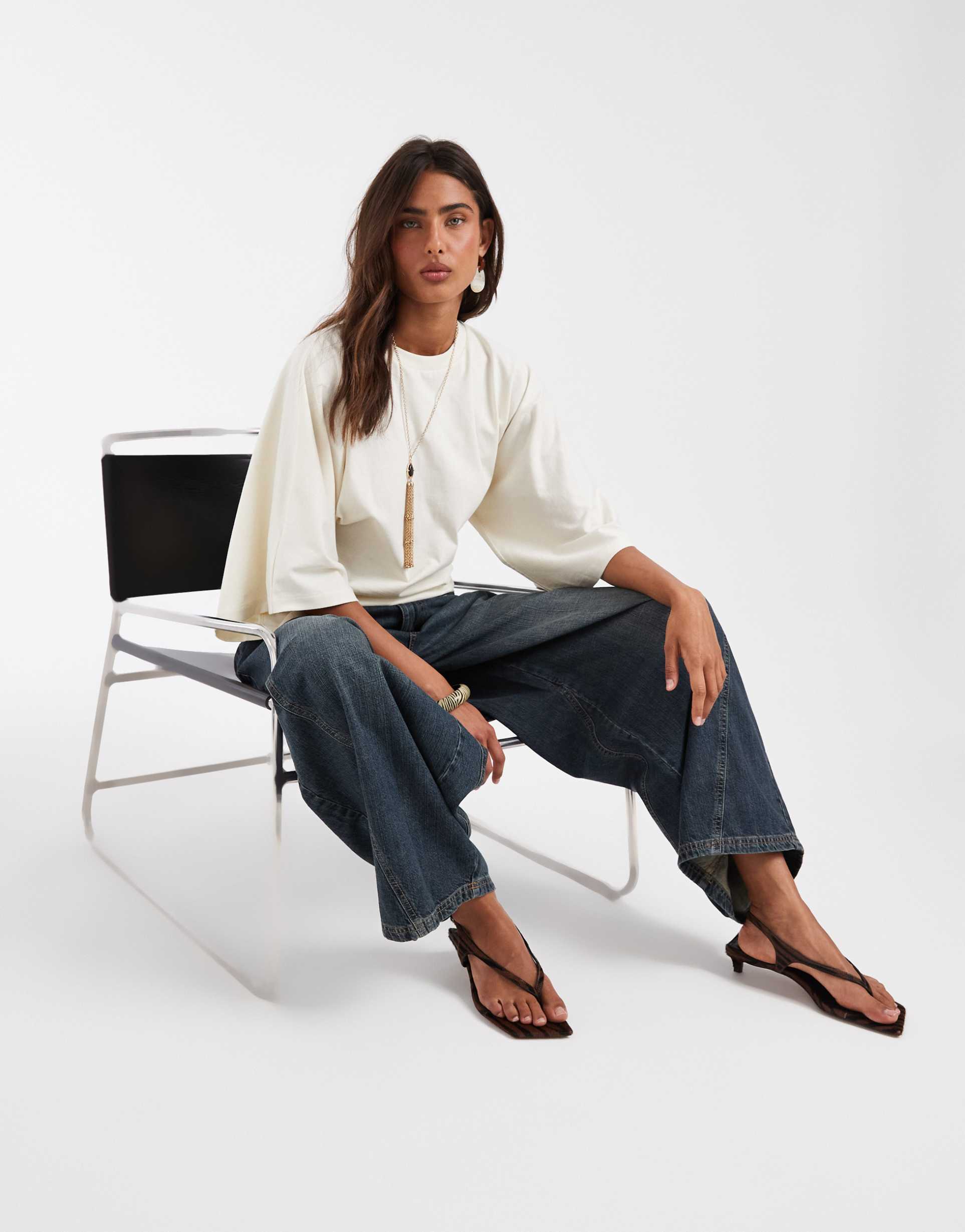 asos design batwing sleeve fitted tee in cream