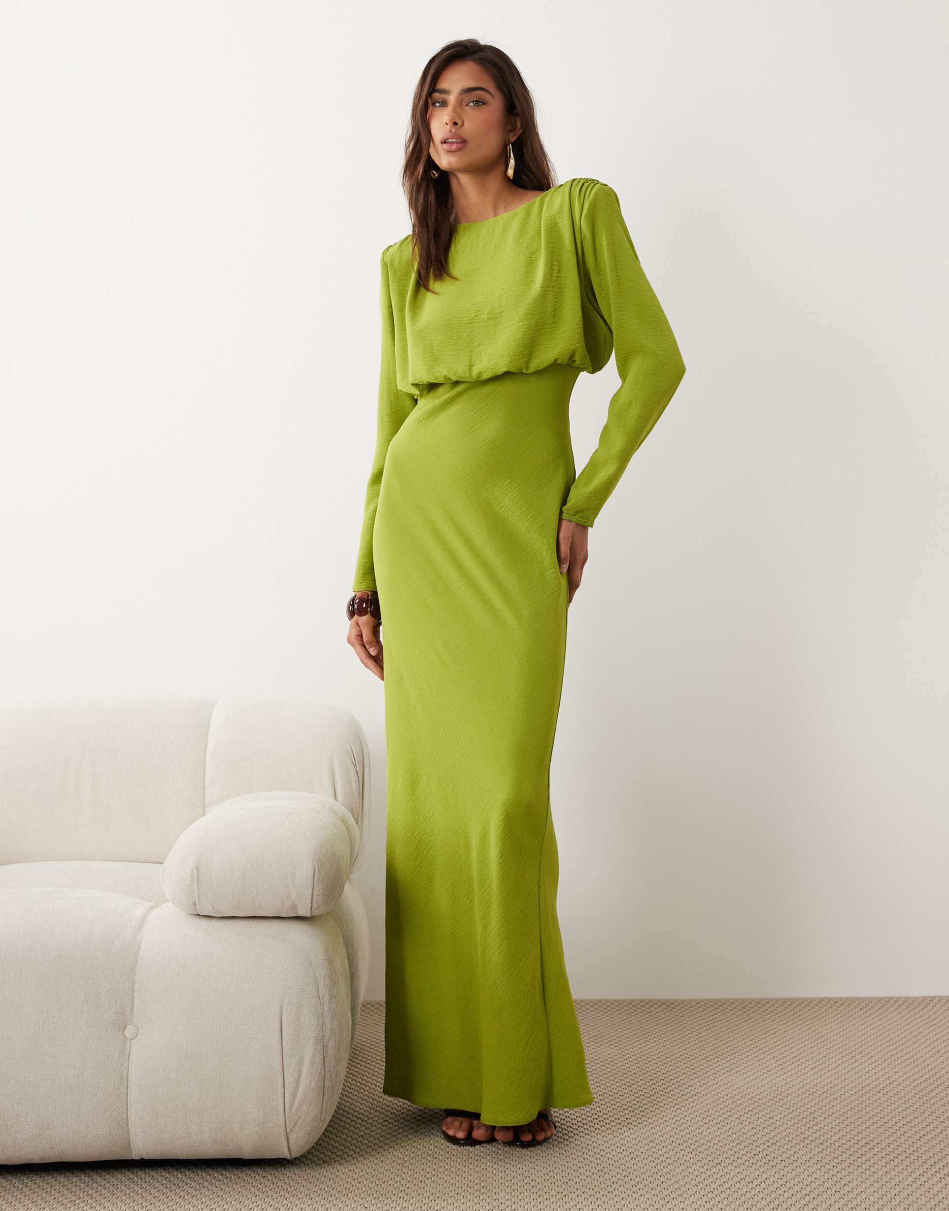 asos design batwing sleeve maxi dress in lime