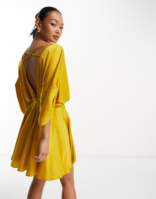 Asos gold wrap dress online