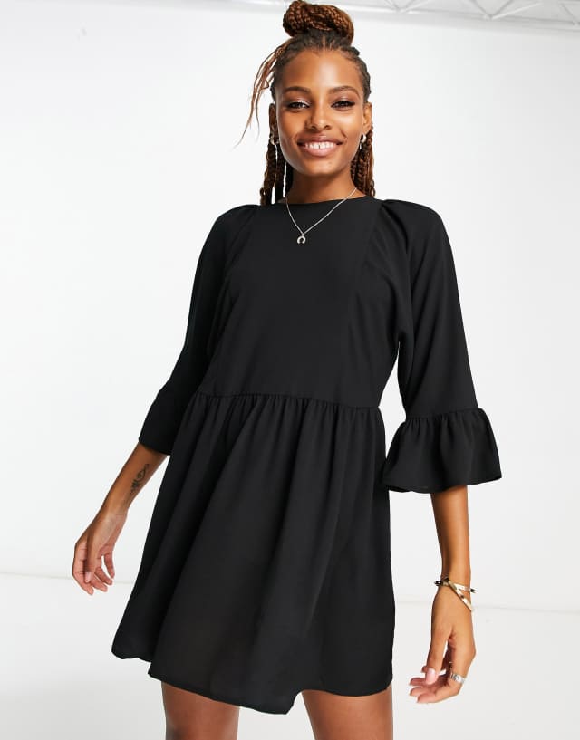 ASOS DESIGN batwing sleeve smock mini dress in black