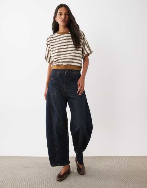ASOS DESIGN batwing sleeve striped t-shirt in brown and lemon, 2 of 4