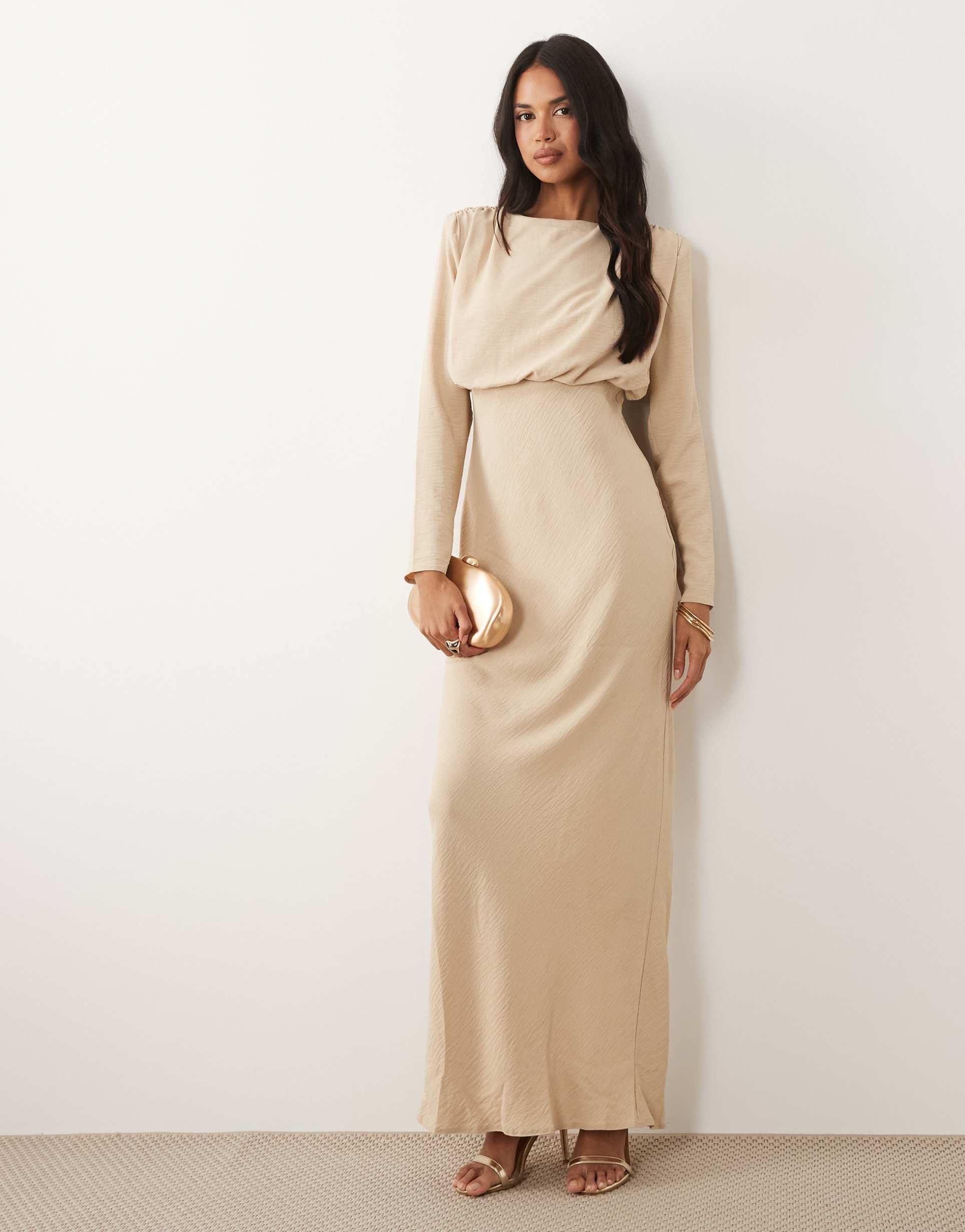 asos design batwing sleeves maxi dress in stone