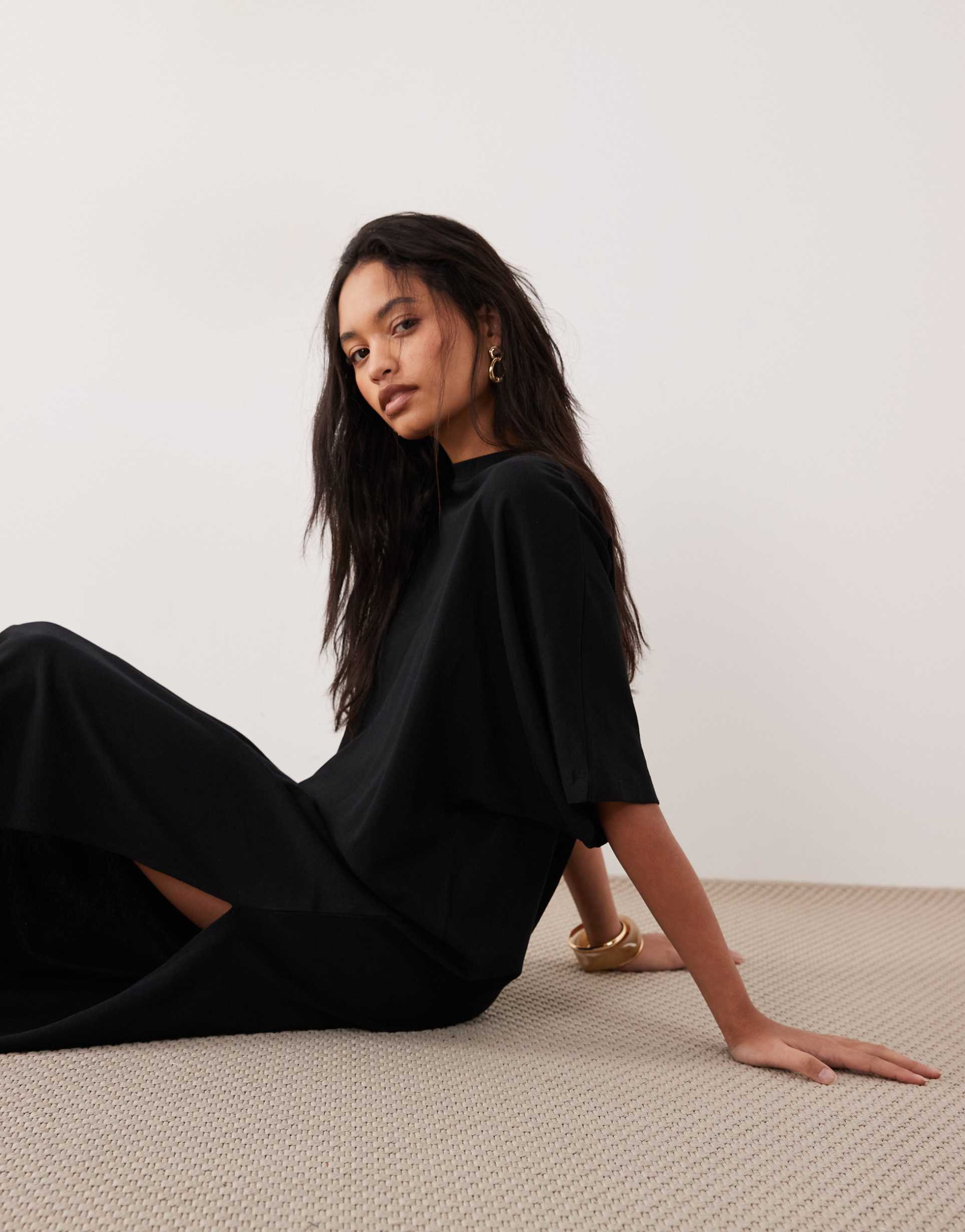 asos design batwing t-shirt midi dress in black