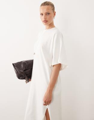 Asos Design Batwing T-shirt Midi Dress In White