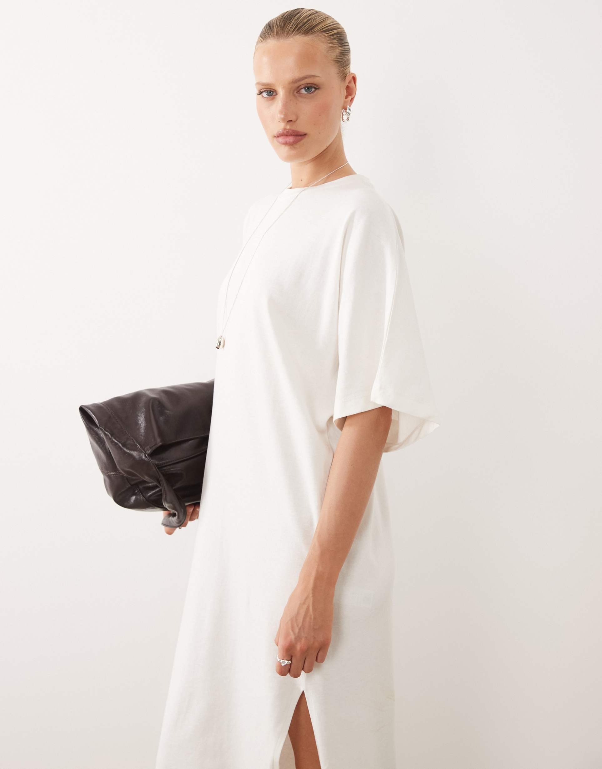 asos design batwing t-shirt midi dress in off white