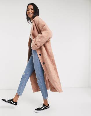 ASOS DESIGN batwing textured slouchy oversized coat in pink | ASOS