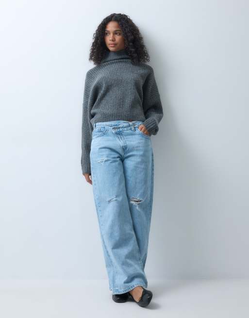 ASOS DESIGN batwing-trøje med ståkrave i kulgrå, 3 af 5