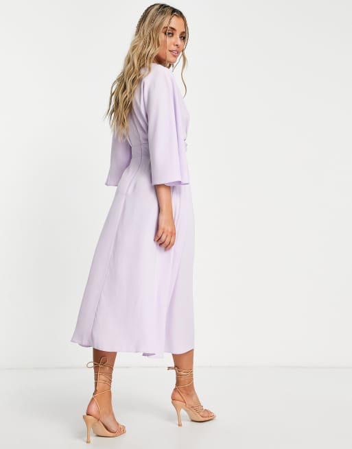 ASOS DESIGN batwing twist front midi skater dress in lilac, 4 of 4
