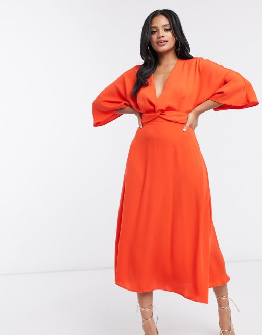 Asos orange midi clearance dress